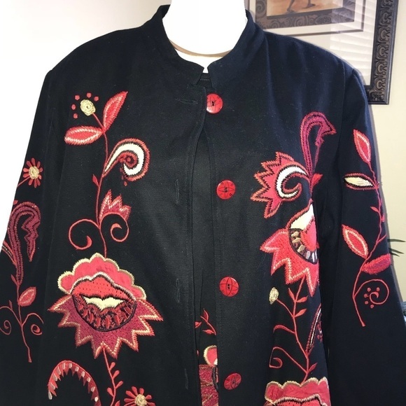 Indigo Moon Embroidered Long Women Plus Size Jacket 1X - Picture 3 of 7